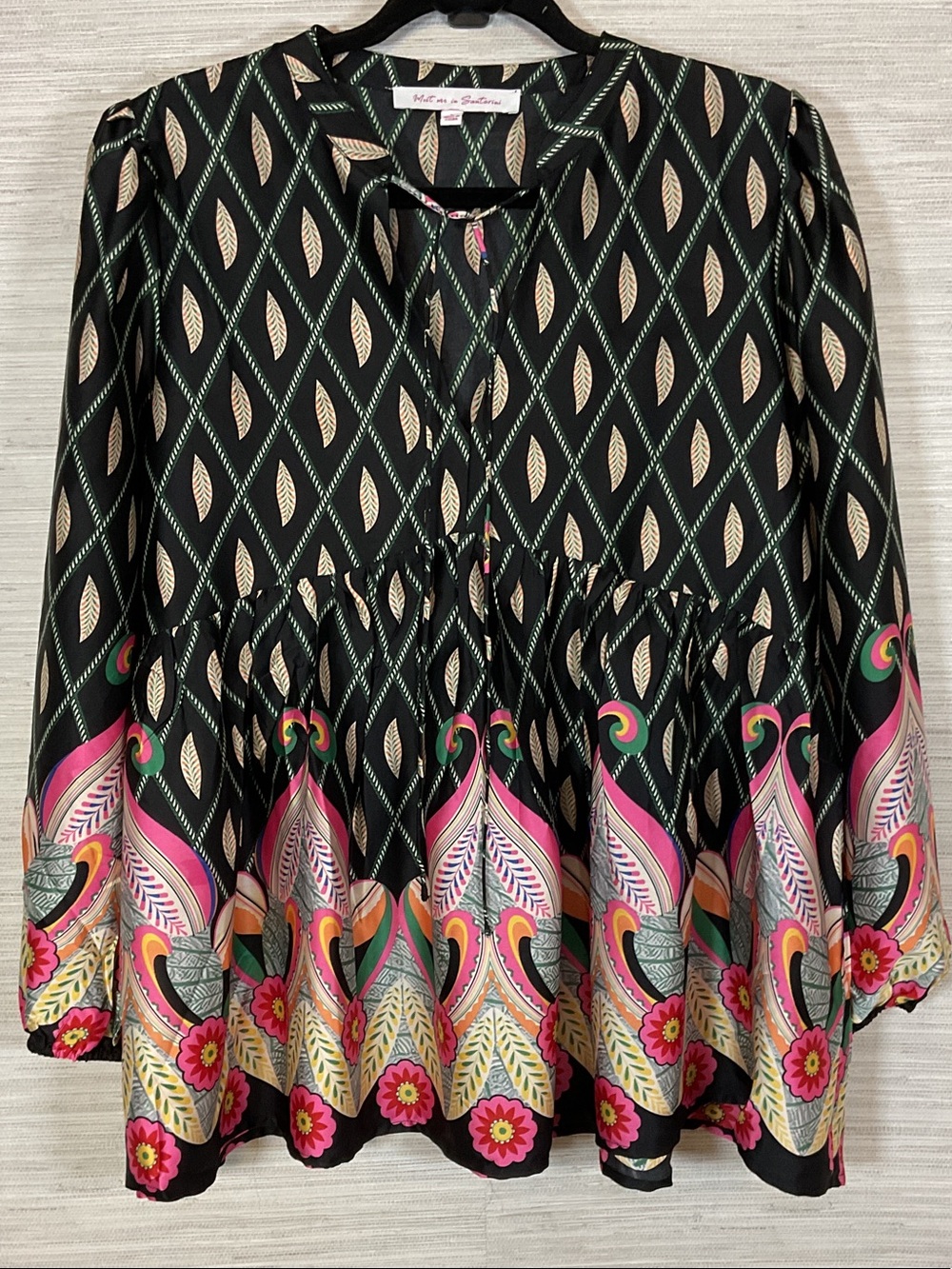 Meet Me In Santorini Flowy Boho Feather Floral Peasant Tunic Top Large